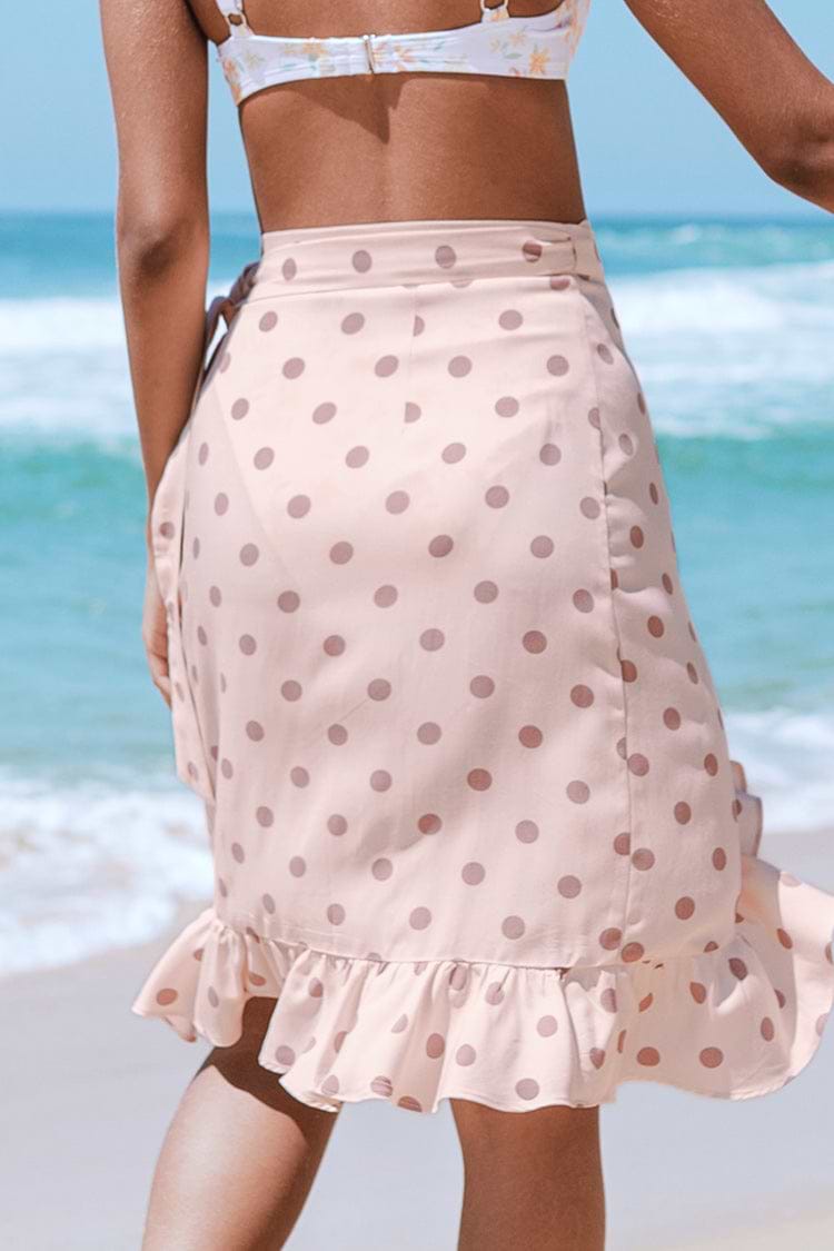 Polka Dot Strandrock mit Rüschen und seitlicher Krawatte