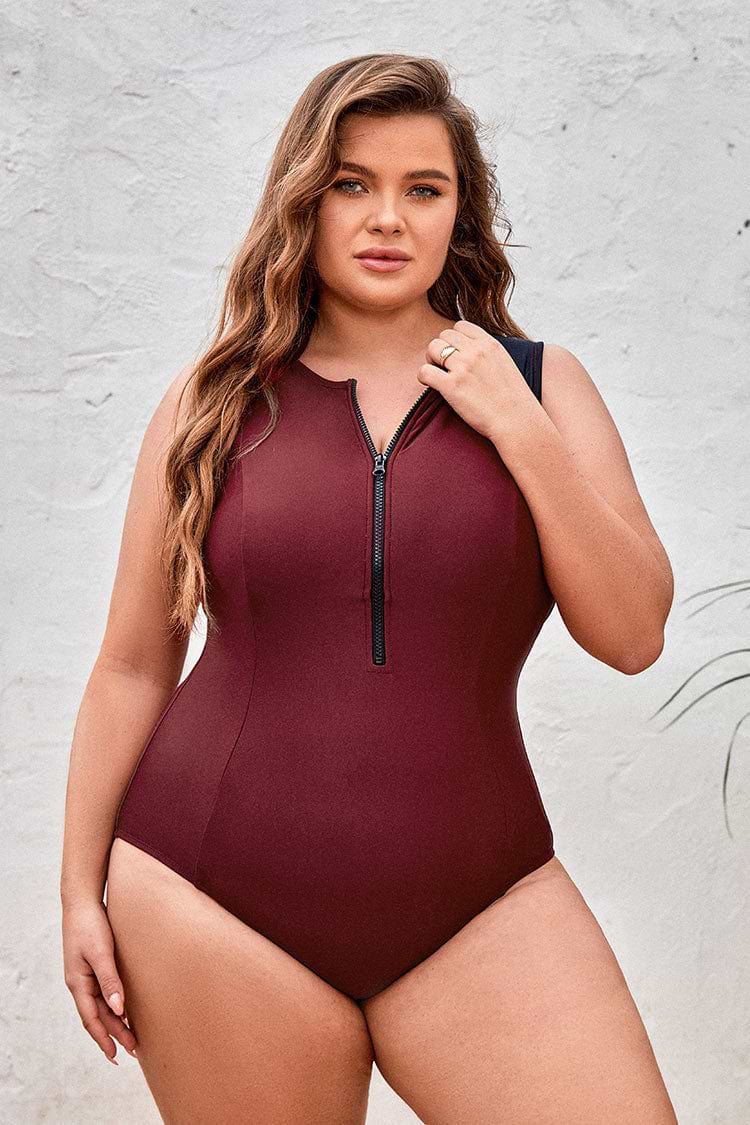 Plus Size Front Zip Tummy Control One Piece