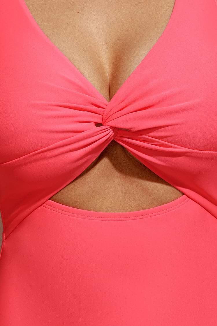 Twist Cut Out One Piece Swimsuit-Pink