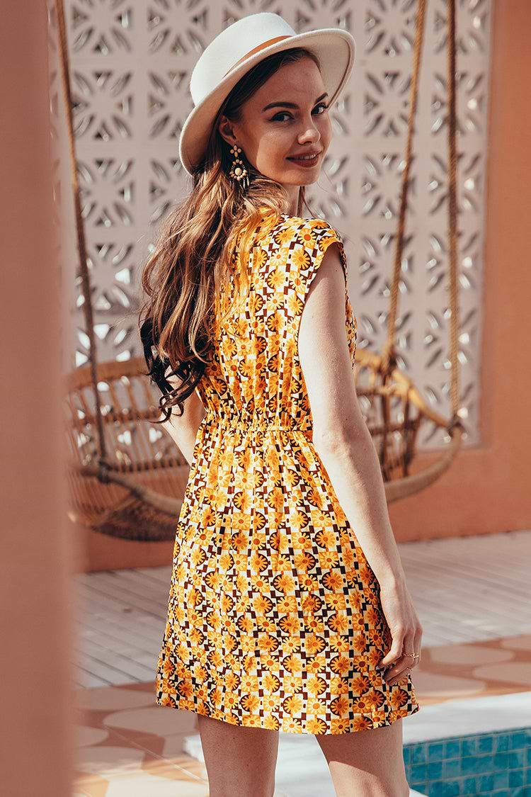 Asia V-neck Fitted Waisted A-Shape Dress