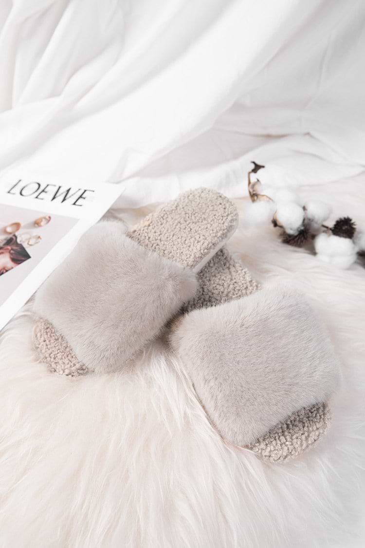 Ravenna Plush Faux Rabbit Fur Slippers