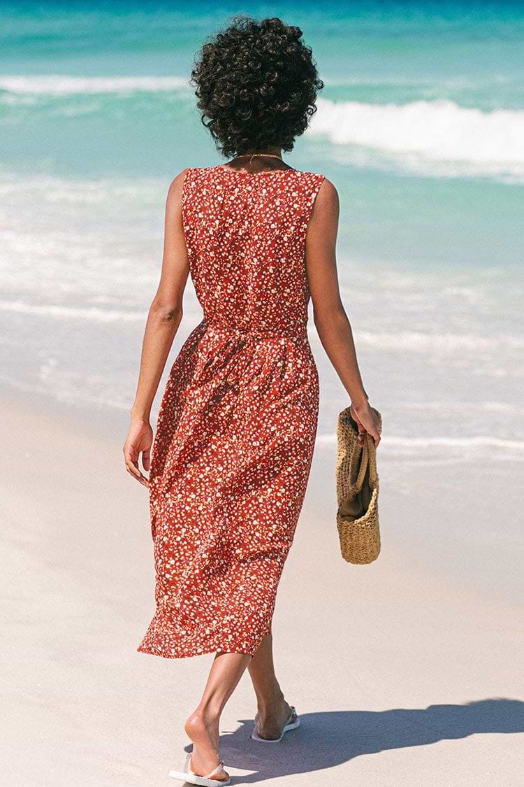 Milana Ditsy Button Front Tie Back Dress