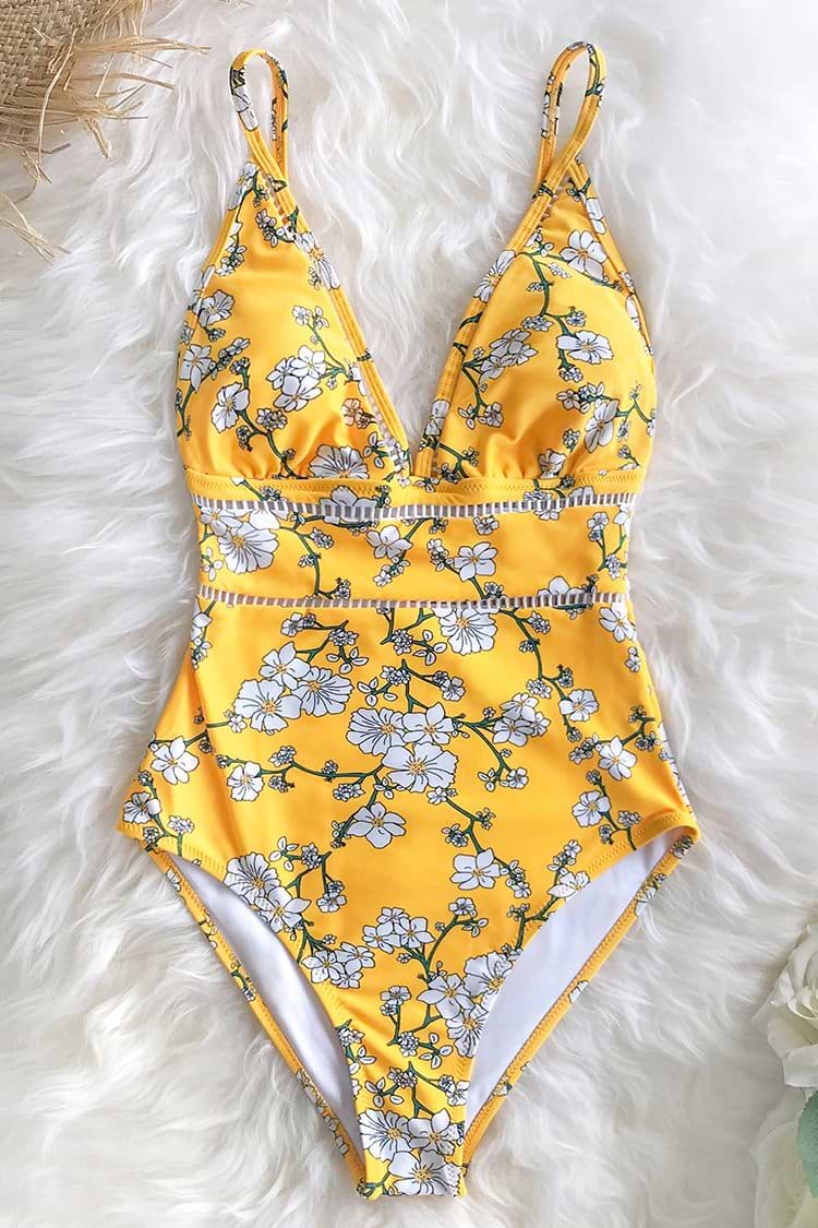 Bañador con estampado de flor de pera amarilla