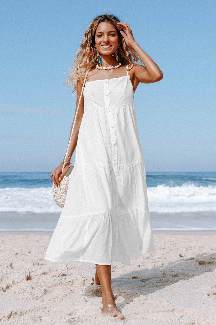 Vestido descubierto por la espalda fruncido blanco Nia