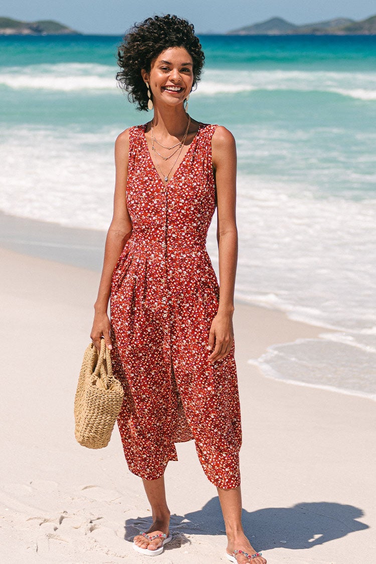 Milana Ditsy Button Front Tie Back Dress