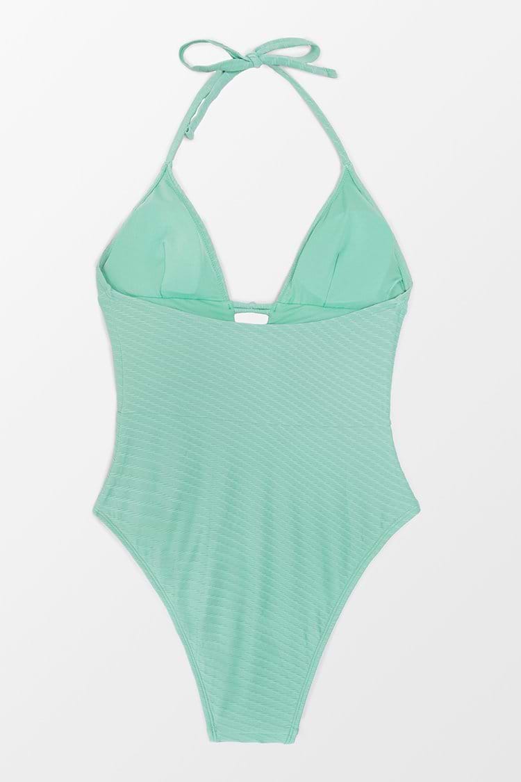 Melinda Hollow Out Texture Halter One Piece Swimsuit