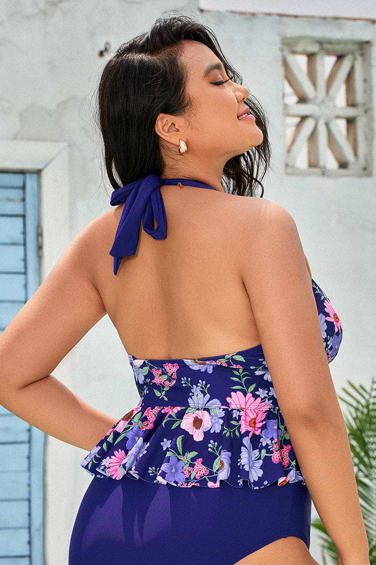 Lainey Floral Halter Plus Size Tankini Top