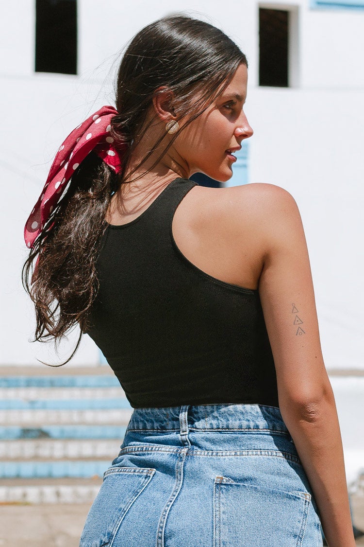 Carina Black Rib Twist Front Bodysuit