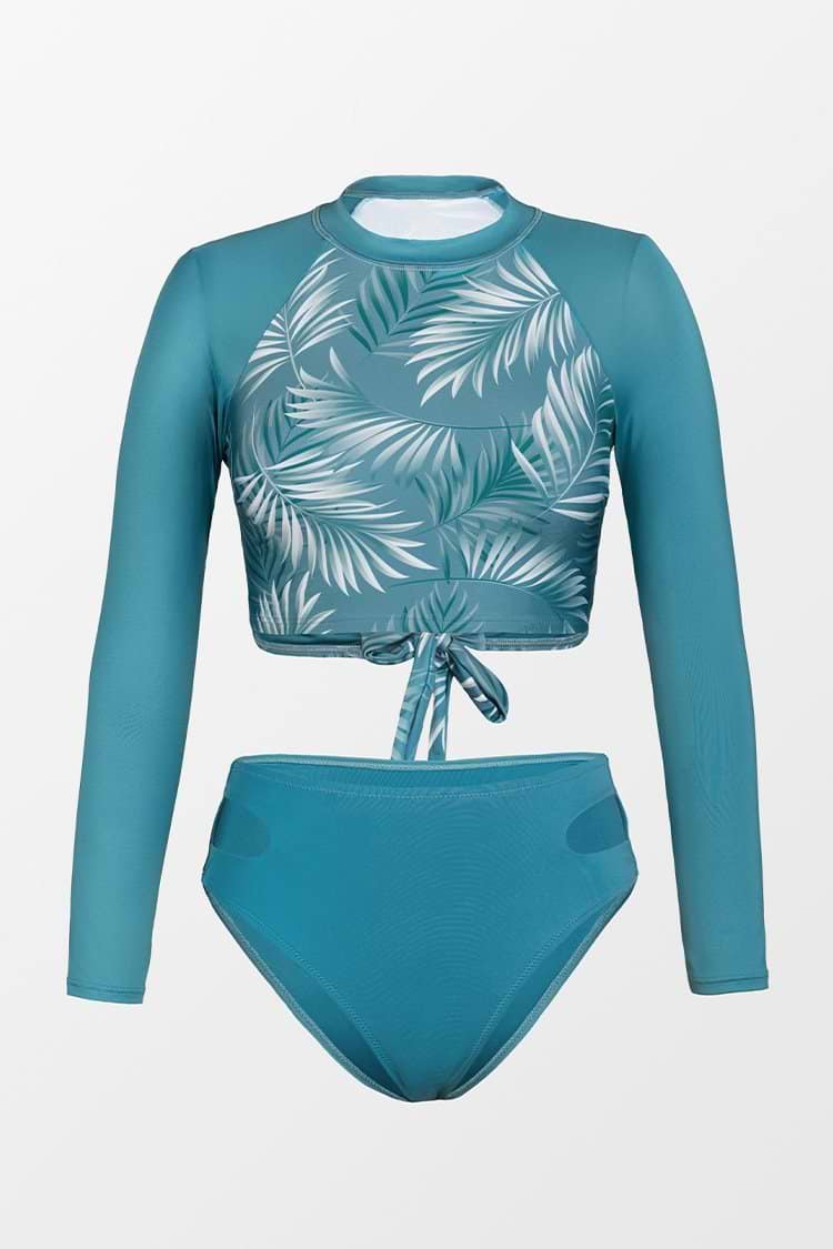 Abbey Tropical Back Tie Long Sleeve Tankini