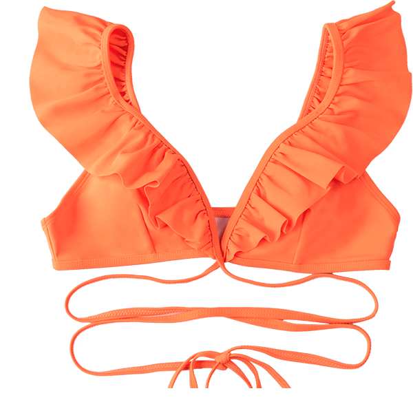 Neon Orange Ruffle Shoulder Bikini Top