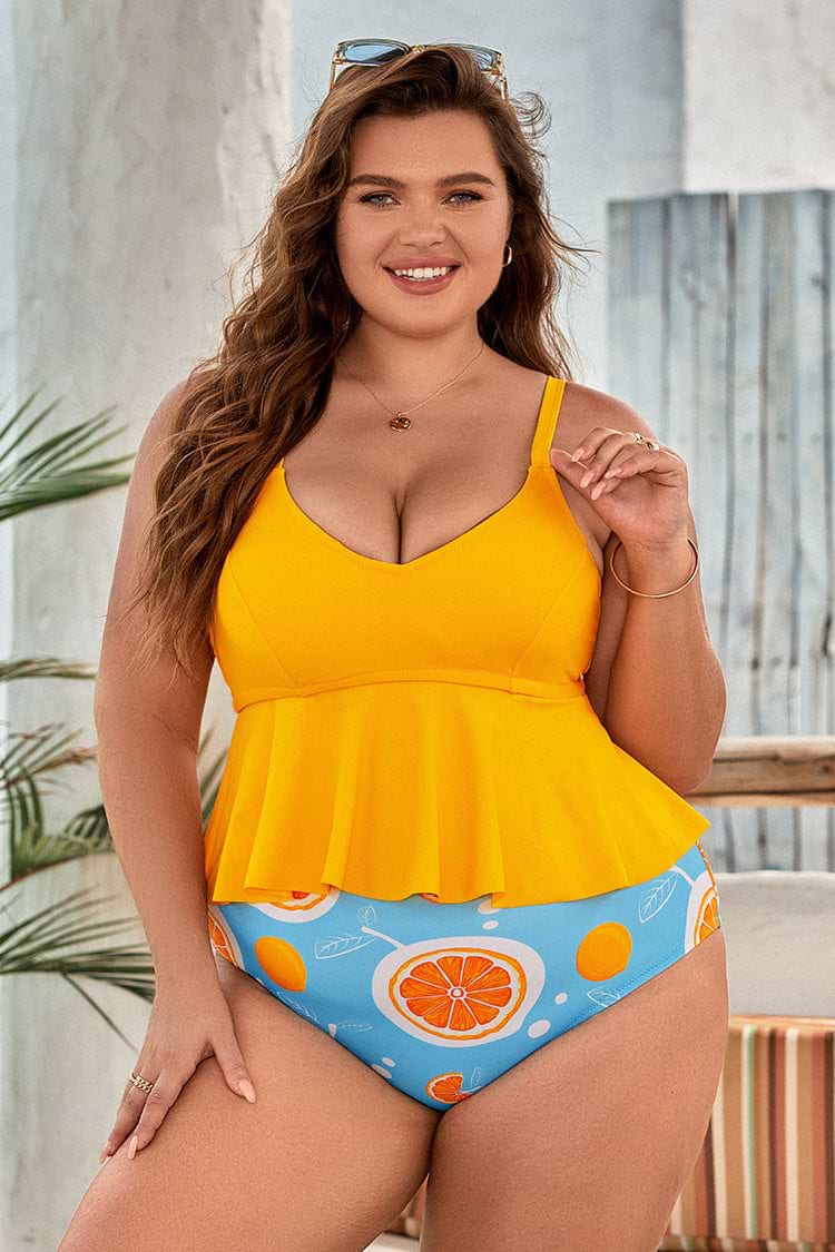 Bas de bikini taille haute imprimé fruits