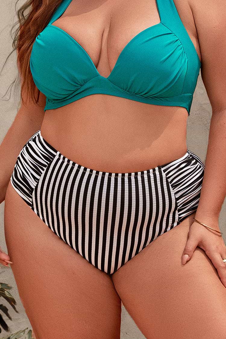 Calzón de bikini para tallas grandes de rayas con pliegues Chaya