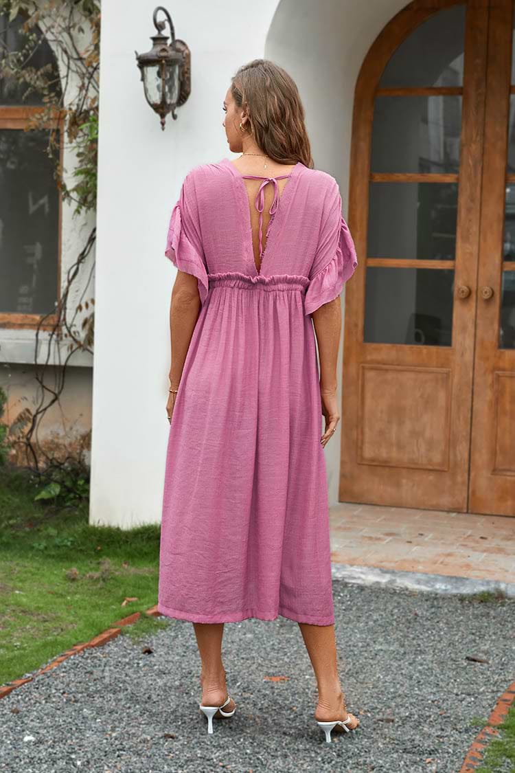 Hedy Vestido Cover up con cordón en la cintura y espalda abierta