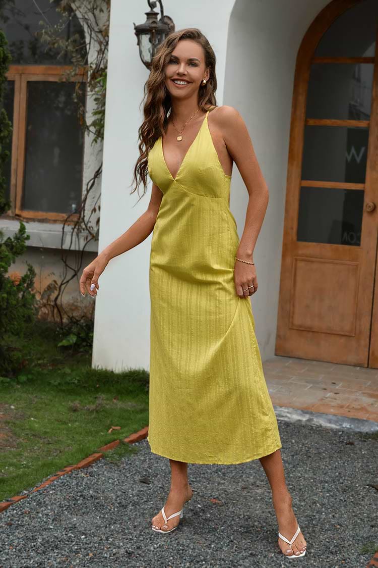 Robe cover up en pur coton ajustée à la taille dos nu à col en V