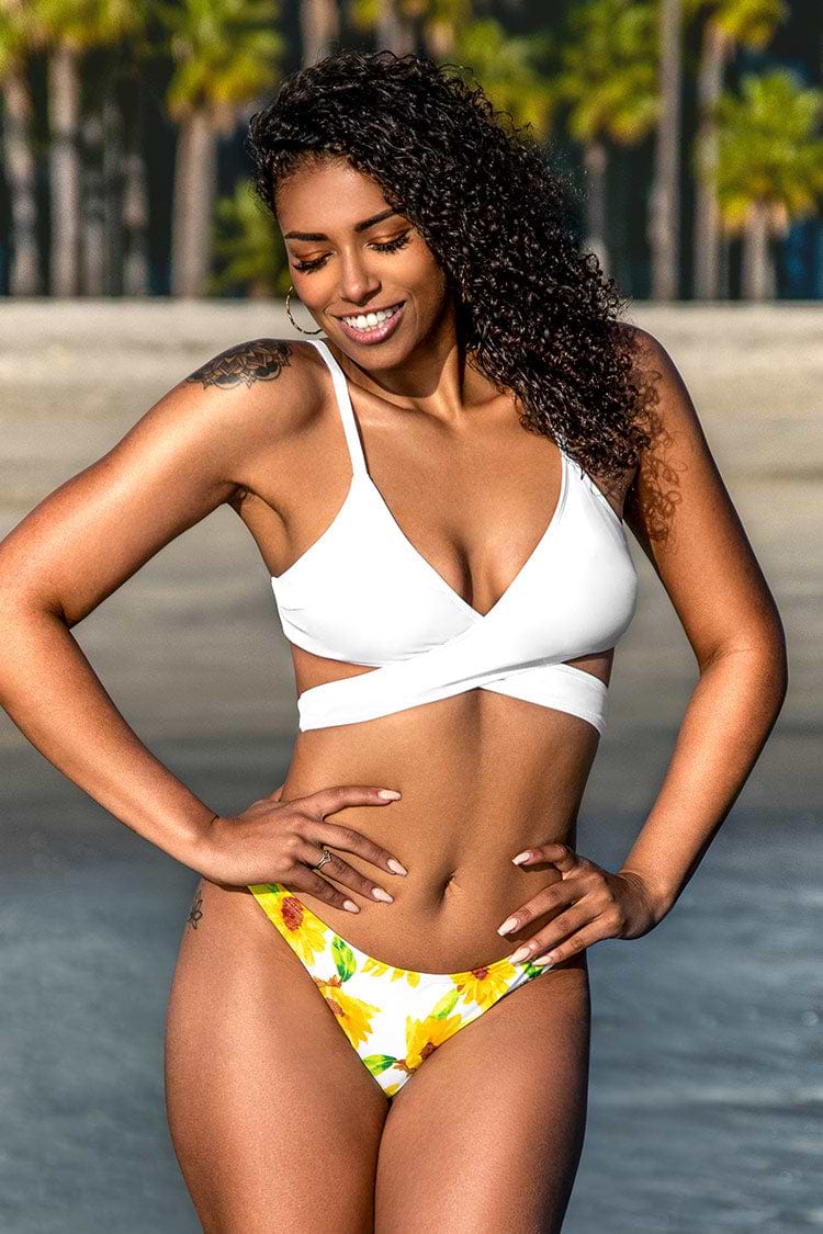 Bikini imprimé tournesol blanc
