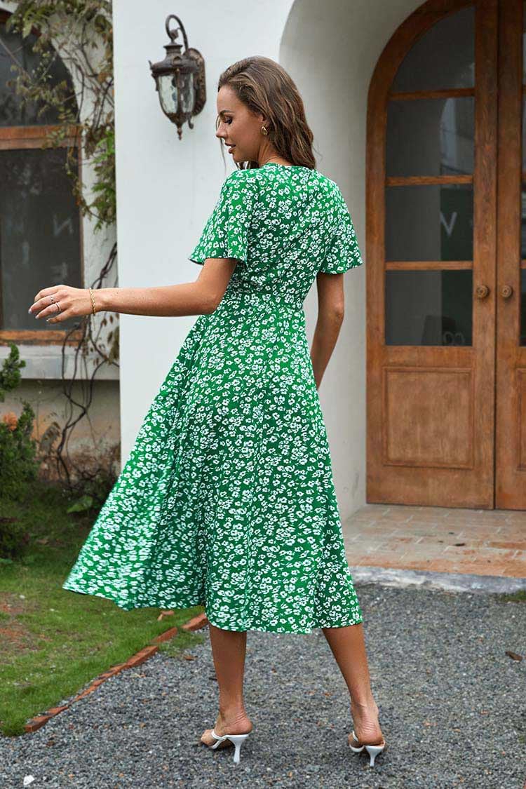 Neve Vestido en forma de A con Escote V Mangas acampanadas Cinturón