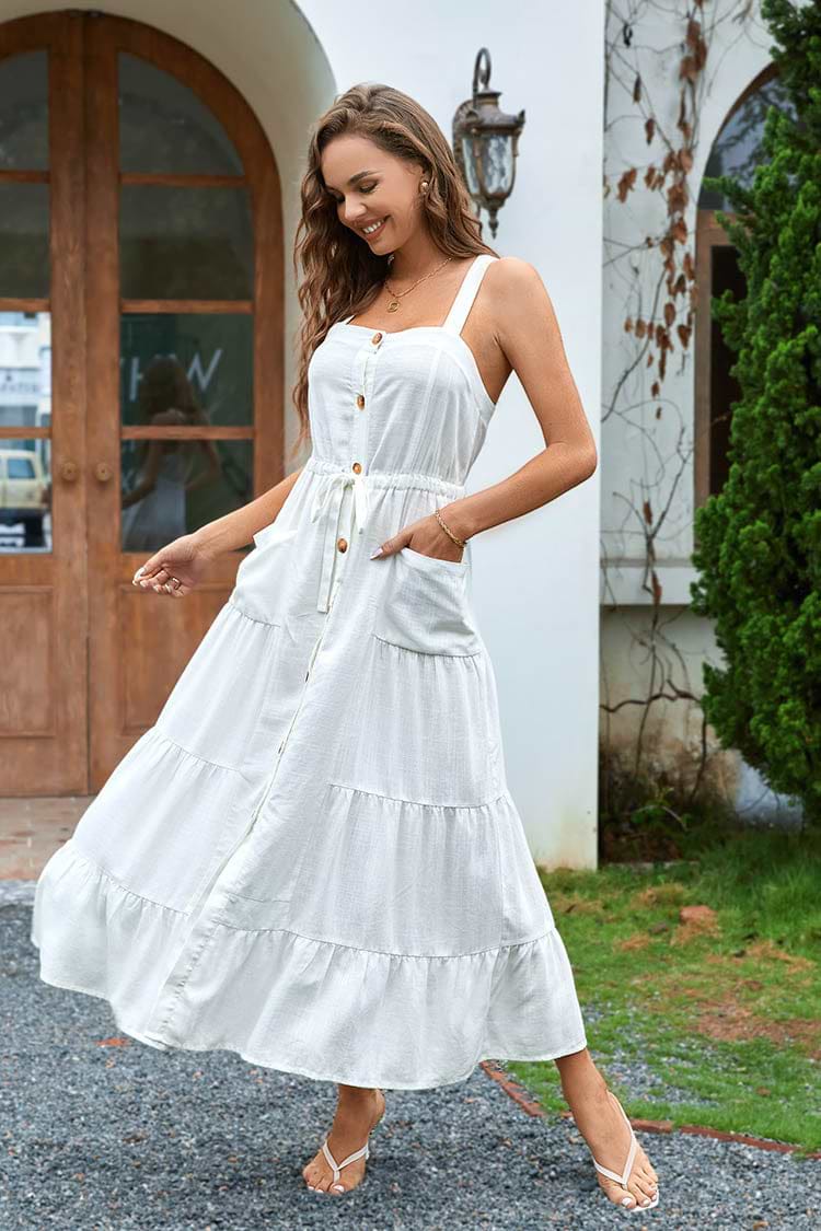 Irena Square Neck Tie A-Shape Dress