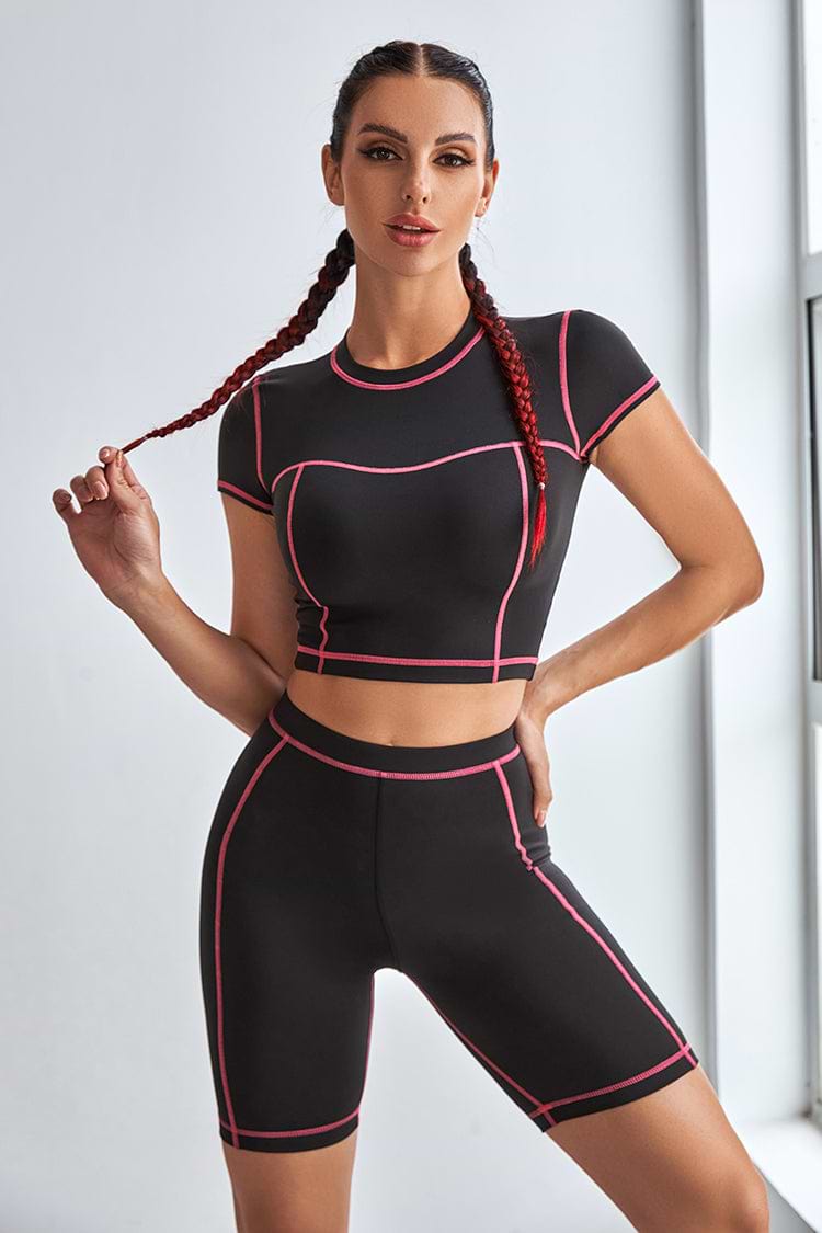 Honeymoon Contrast Binding Crop Top And Shorts Set