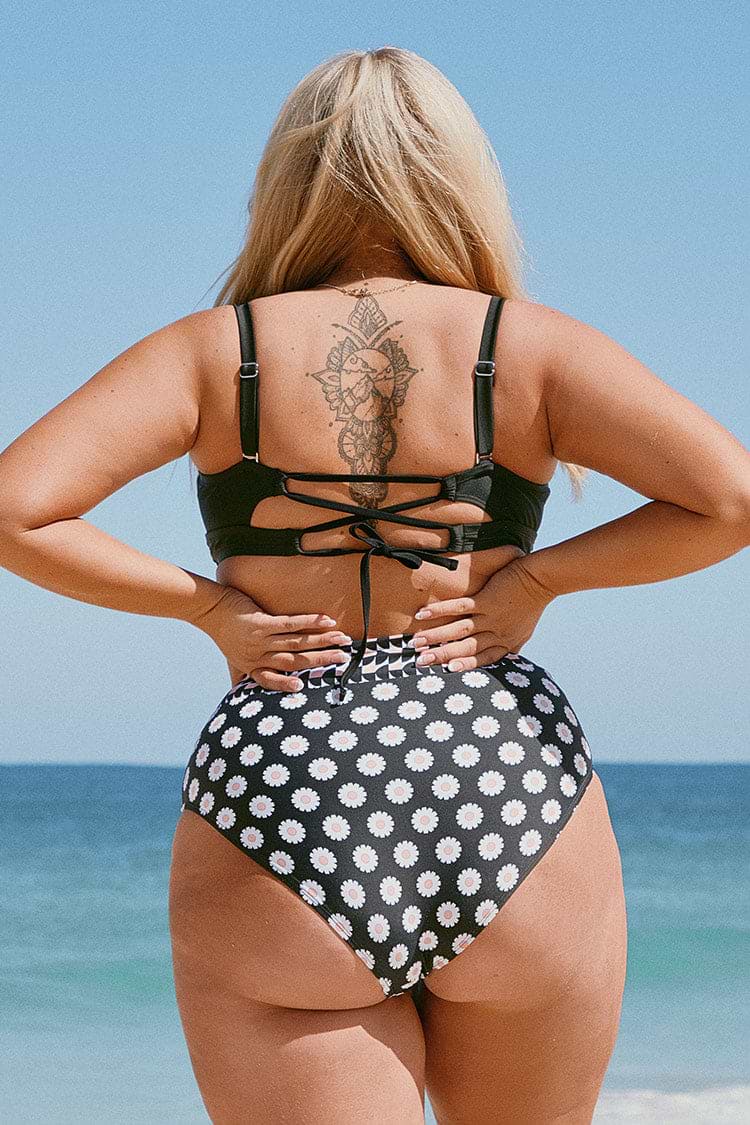 Soleil Geo Twist Bandeau High Waist Tummy Control Plus Size Set