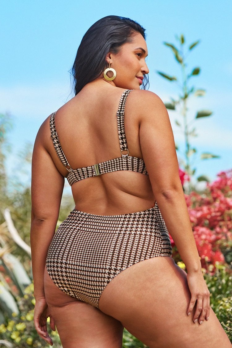 Bañador Rachel Estampado Pata de Gallo de Una Pieza Talla Grande