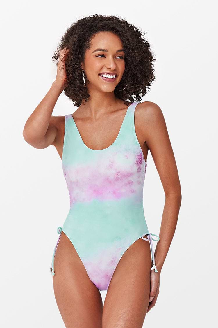 Maillot de bain une pièce tie-dye avec cordon de serrage