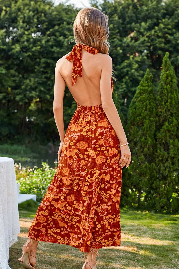 Robe trapèze à nouer au dos à taille élastique dos nu