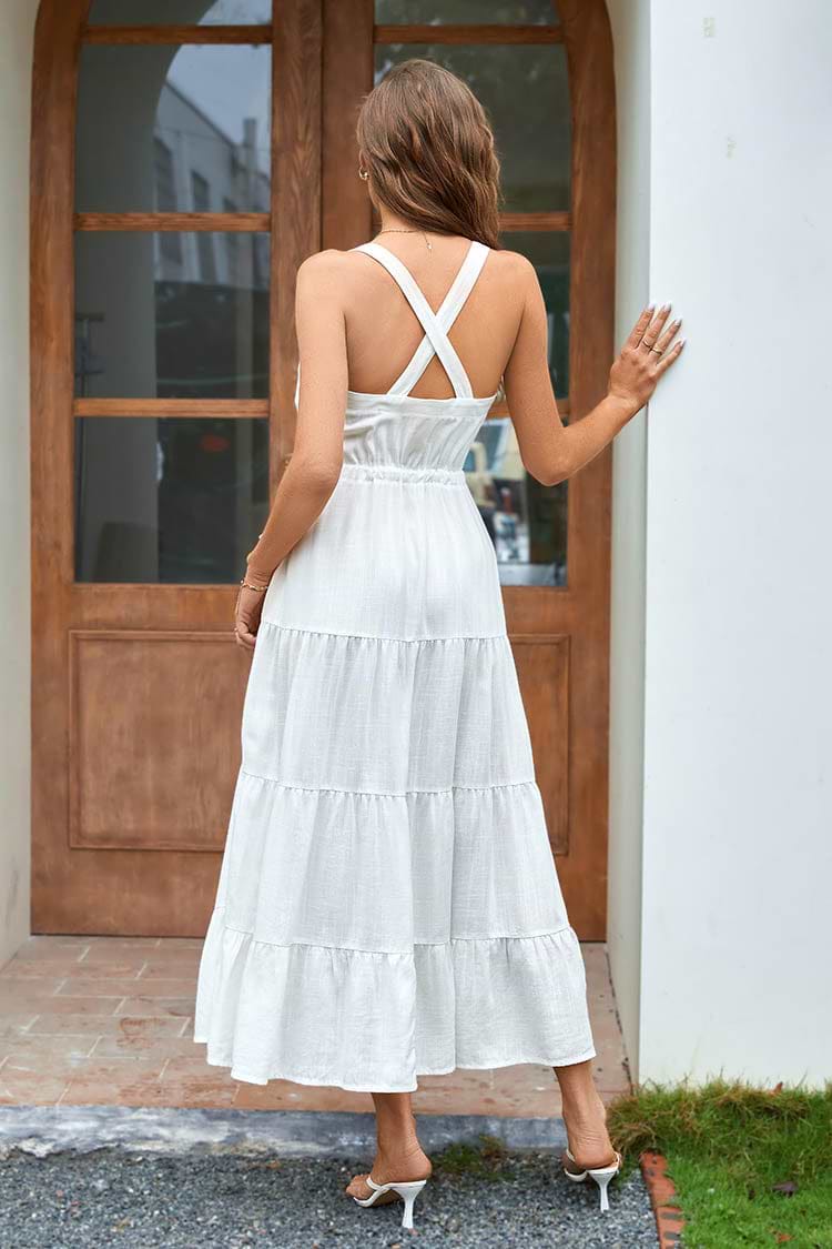 Irena Square Neck Tie A-Shape Dress