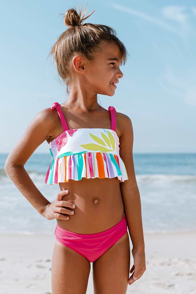Happy Leaf Girls Ruffled Tankini And Hipster Bikini Set
