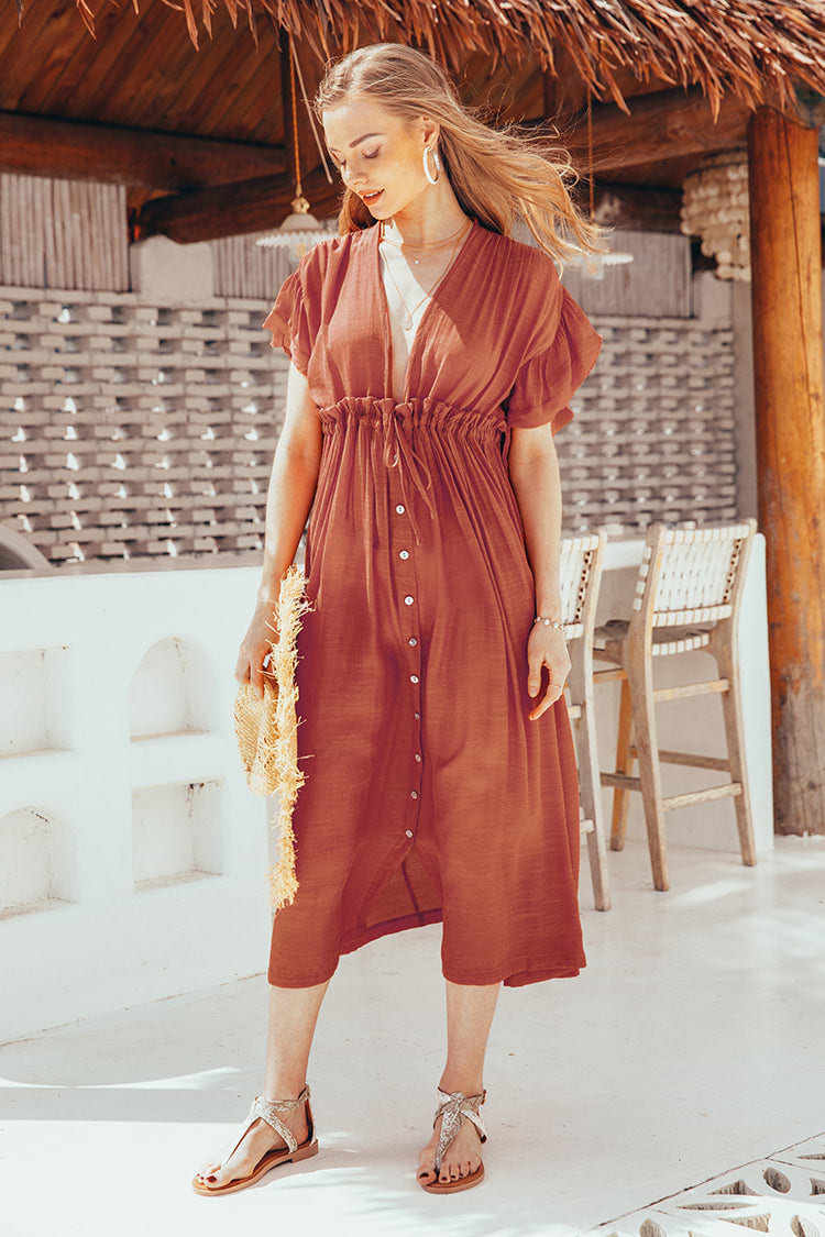 Billie Burnt Orange Ruffle Cover-up Dress