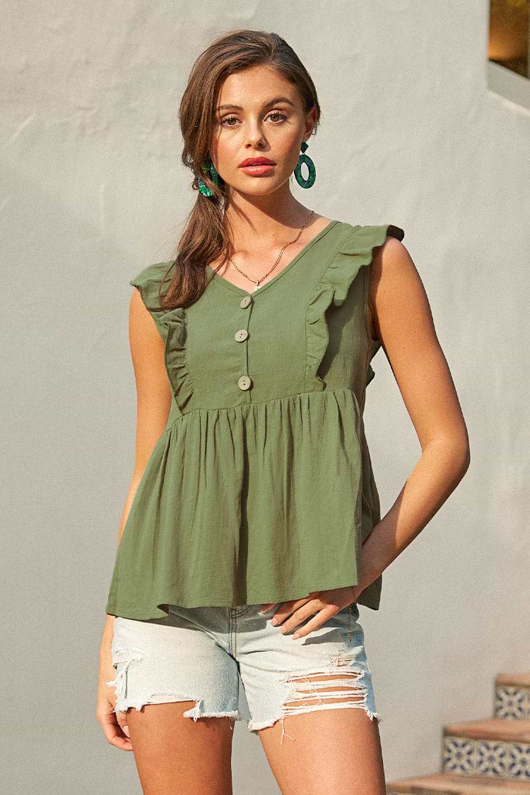 Top Ocracoke con escote V y volantes