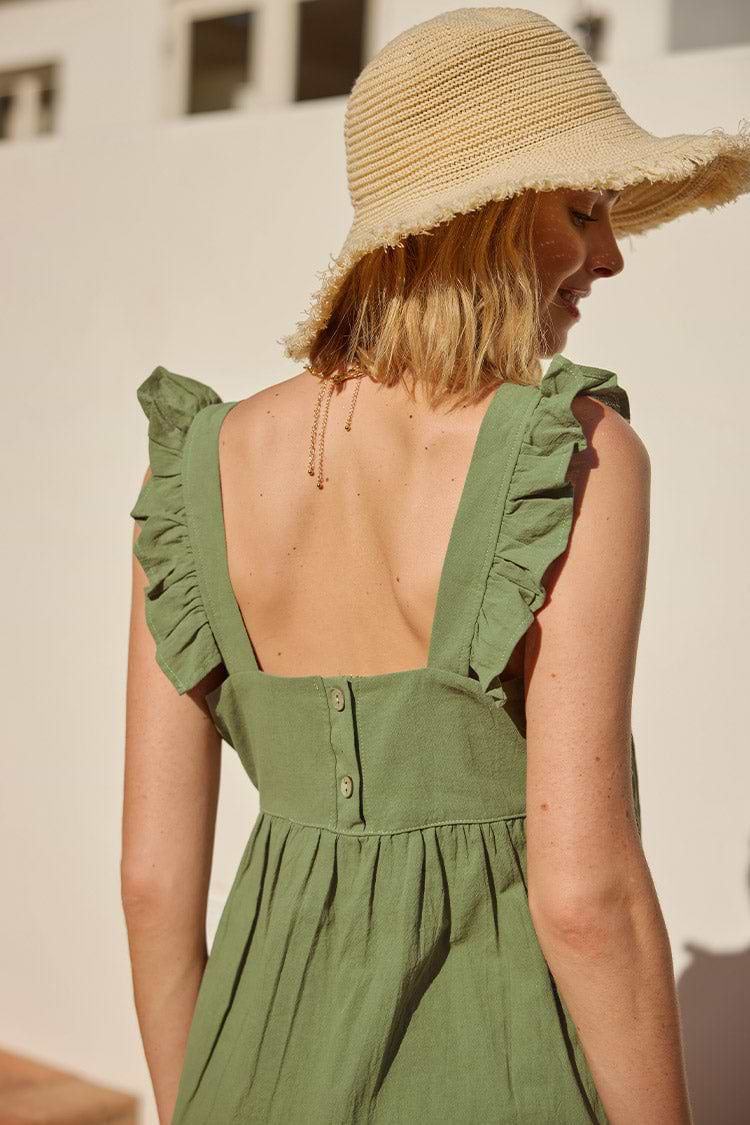 Top Ocracoke con escote cuadrado y volantes