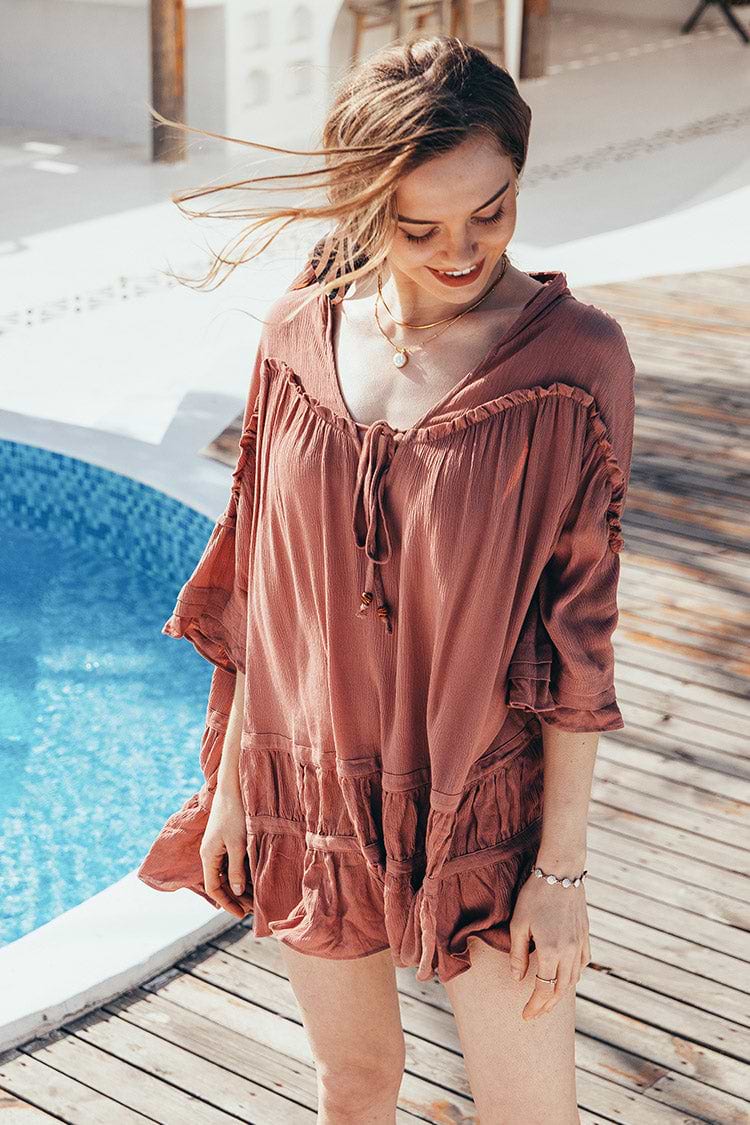 Vestido Four Mile Beach Shift con mangas dolman y volantes