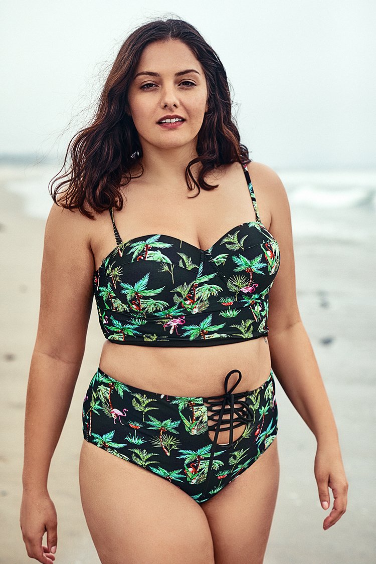 Bikini Push Up de talla grande con estampado de palmeras