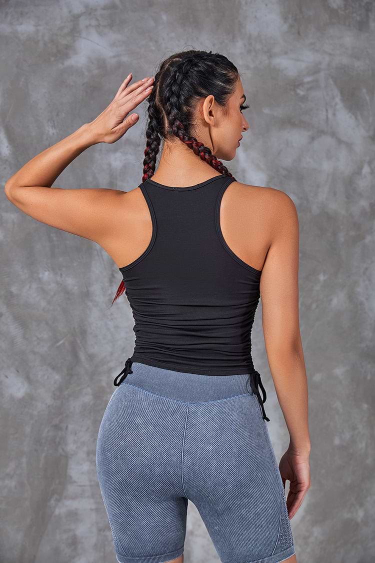 Essentials Black Round Neck Ruched Sleeveless Sweatshirt