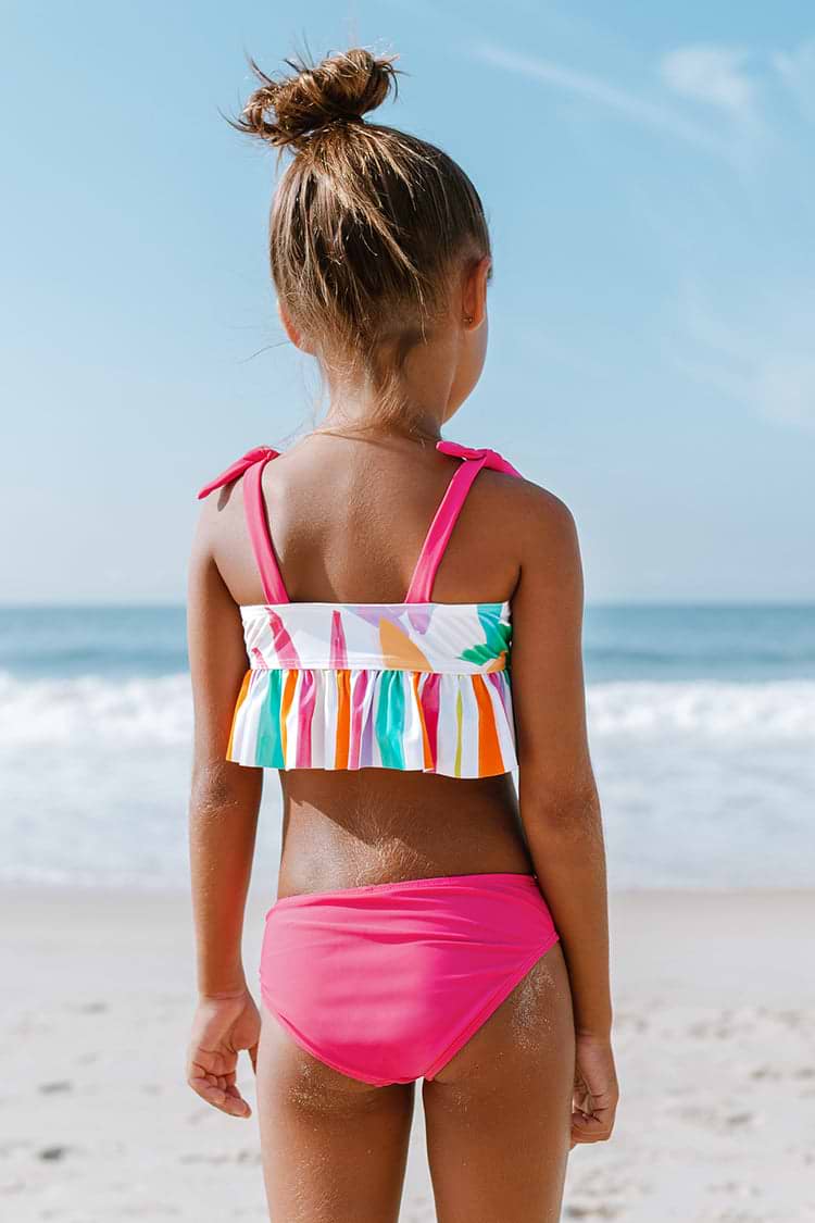 Happy Leaf Girls Ruffled Tankini And Hipster Bikini Set