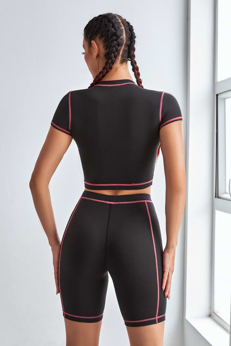 Honeymoon Contrast Binding Crop Top And Shorts Set