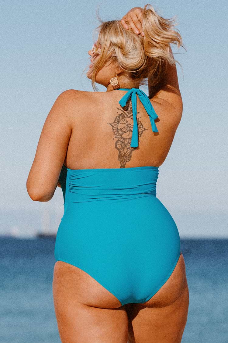 Maillot de bain une pièce grande taille couleur unie avec ceinture