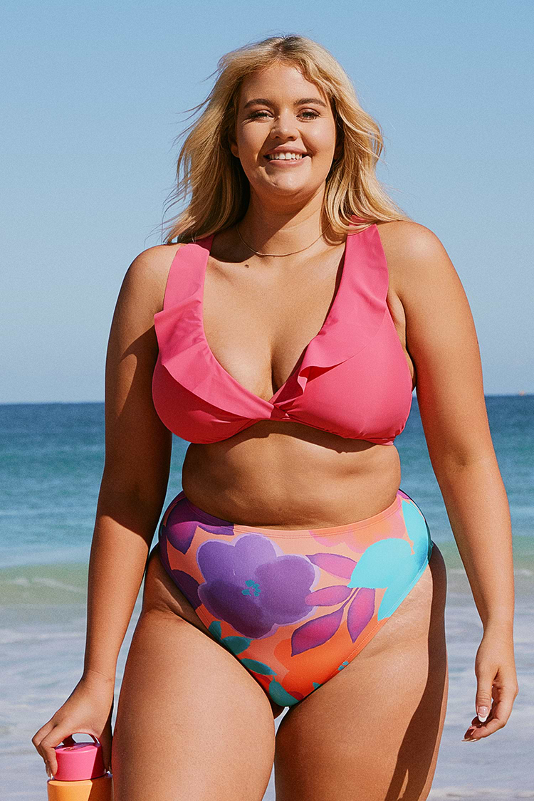 Plus Size Ruffled Tummy Control Bikini Swimsuit