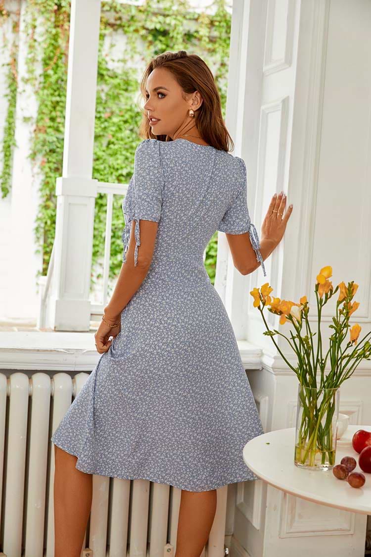 Madge V-neck Bubble Sleeve Ditsy A-Shape Dress