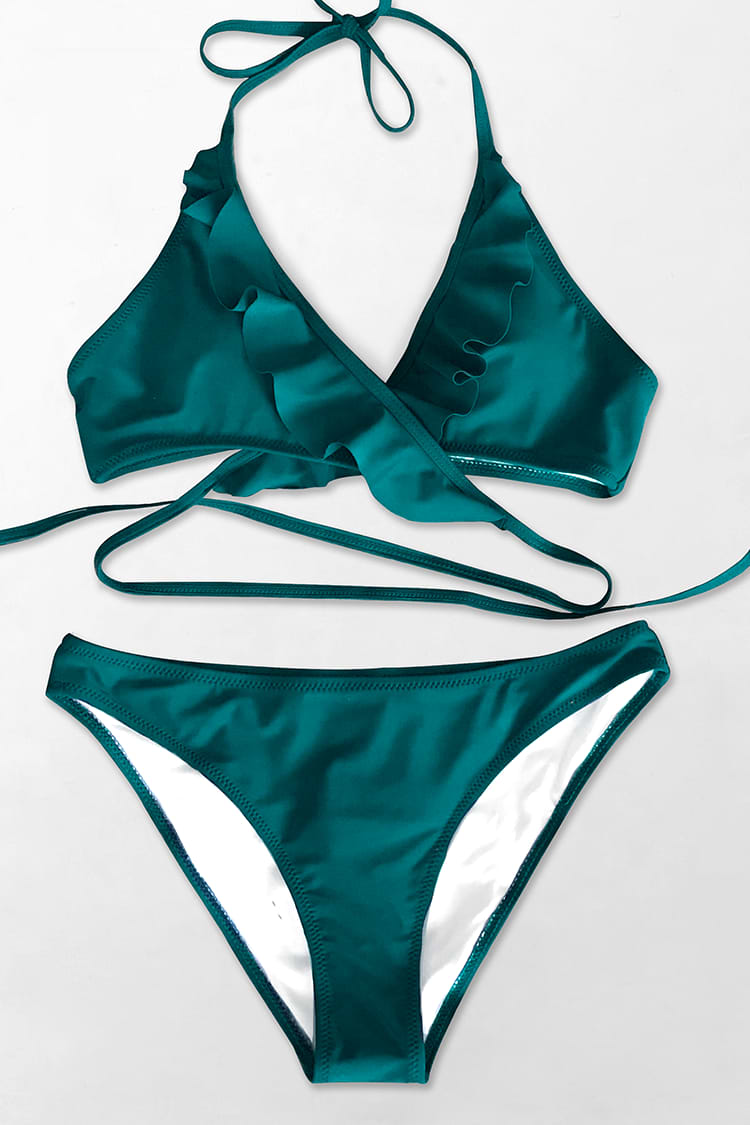 Bikini Con Volantes Verde Azulado