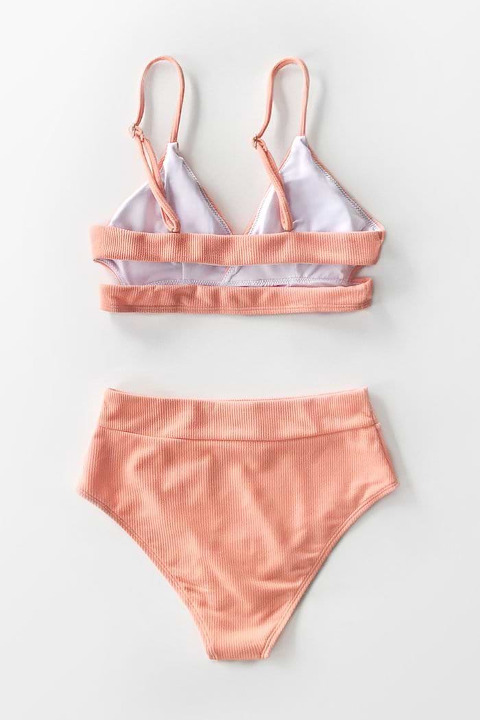 Peachy Orange Bikini de cintura alta con recorte recortado