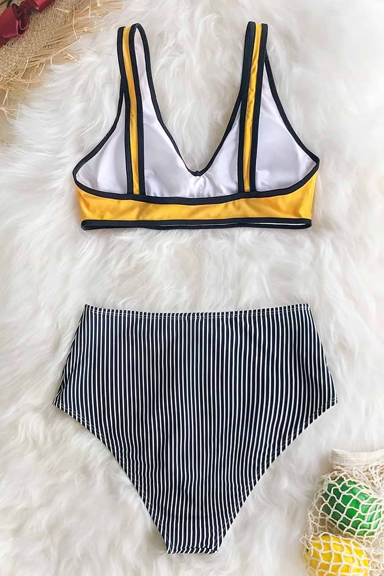 Bikini De Cintura Alta De Rayas Amarillas y Negras