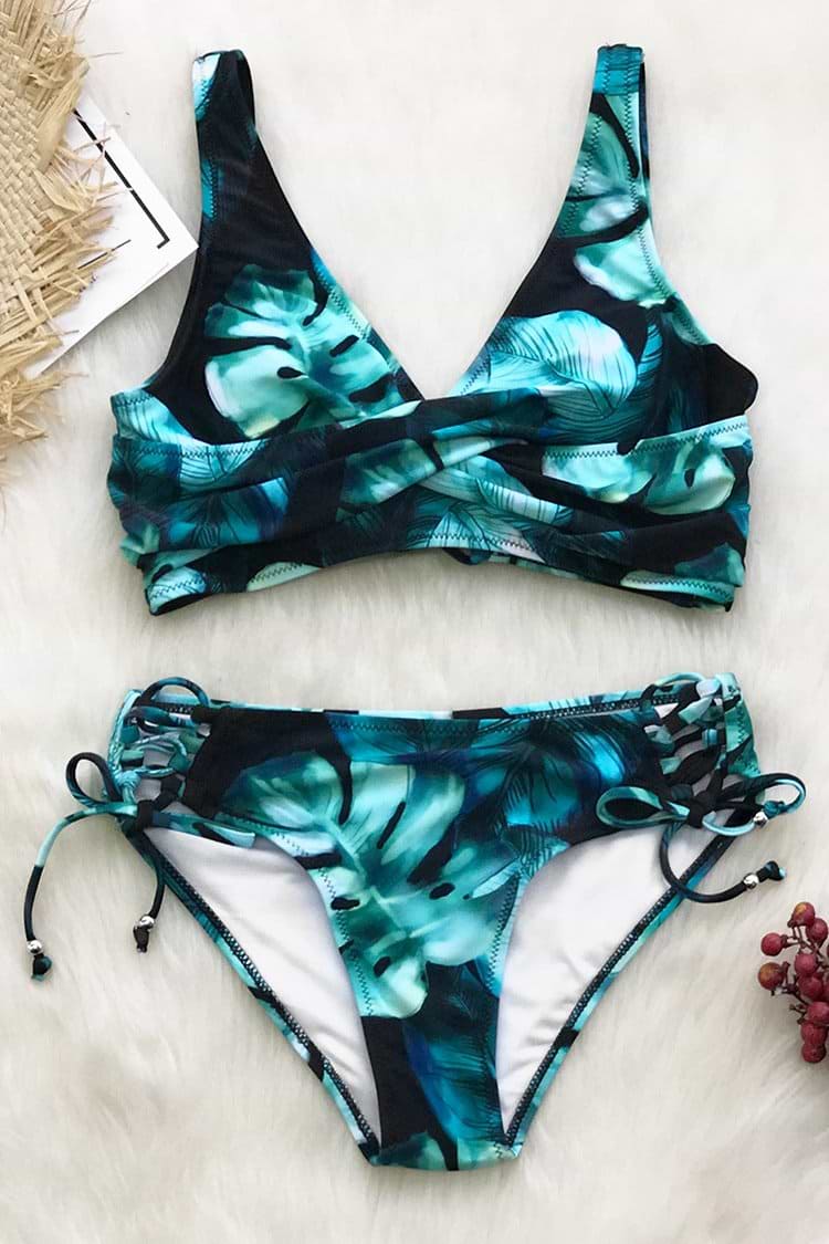 Bikini Envolvente Con Cordones Monstera