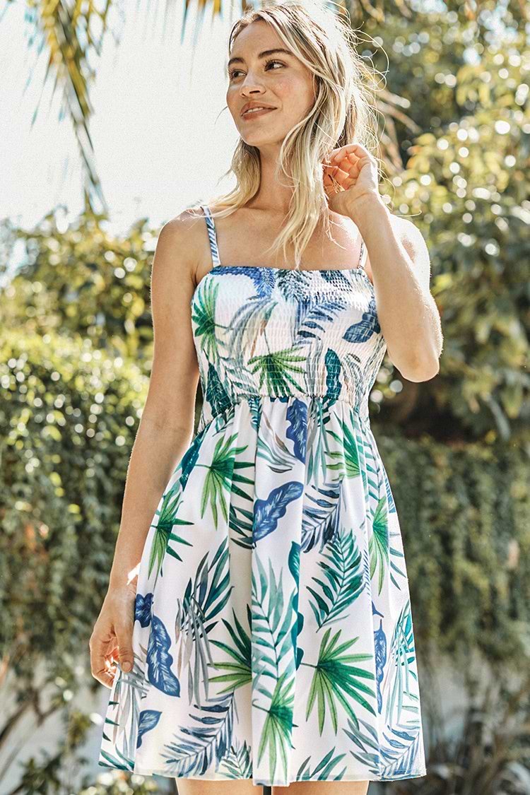 Vestido slip sin pliegues blanco frondoso