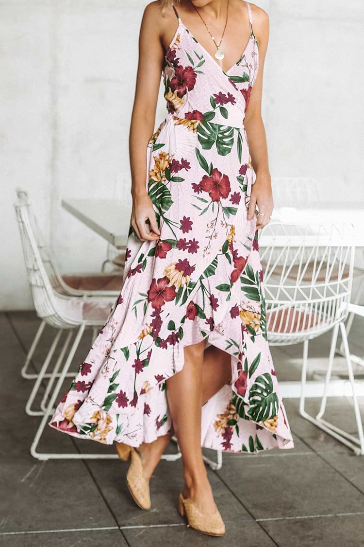 Vestido Rosado Floral con Volantes