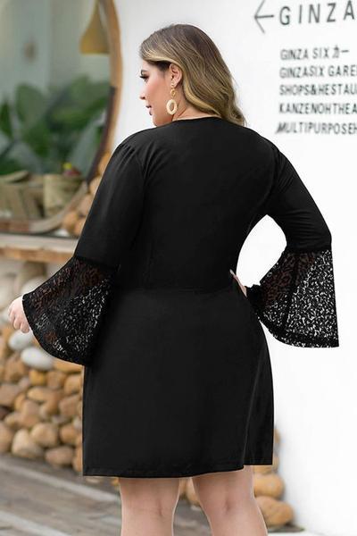 Vestido de talla grande con escote en V y manga de encaje