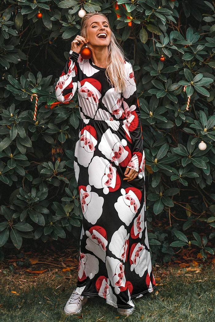 Vestido largo de manga larga con estampado de Santa