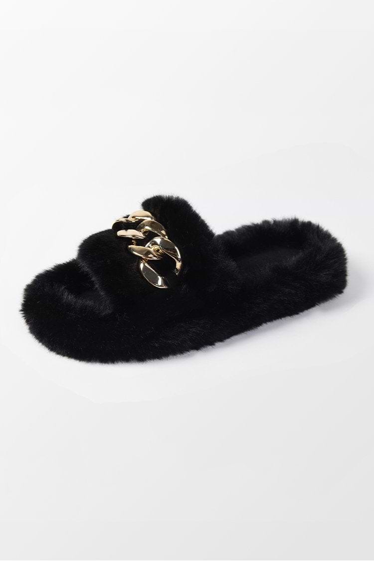 Pantuflas negras suaves con cadena de decoración Brownstone