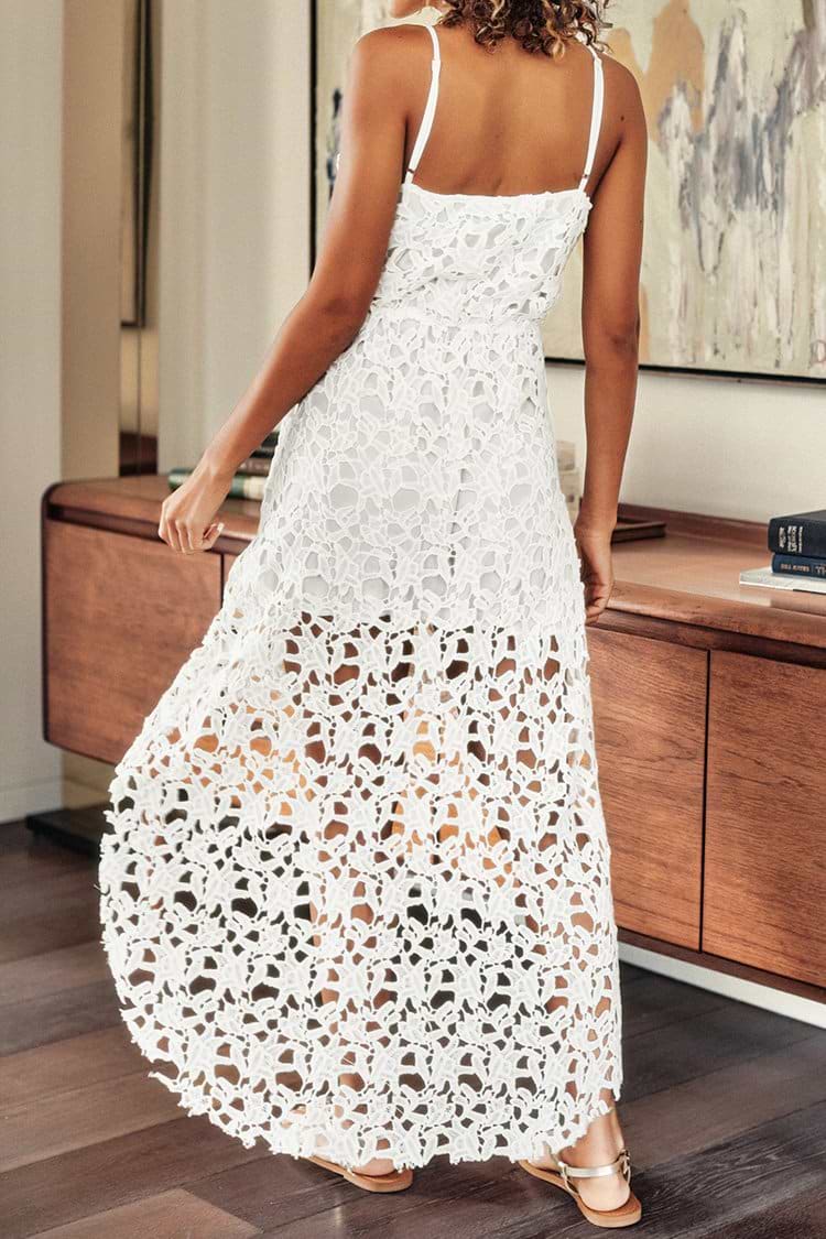 Vestido blanco de encaje high low