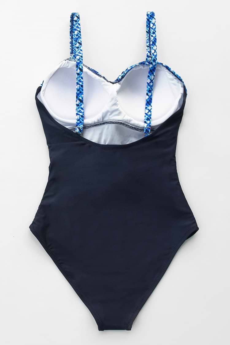 Bañador negro  con efecto  tie dye azul